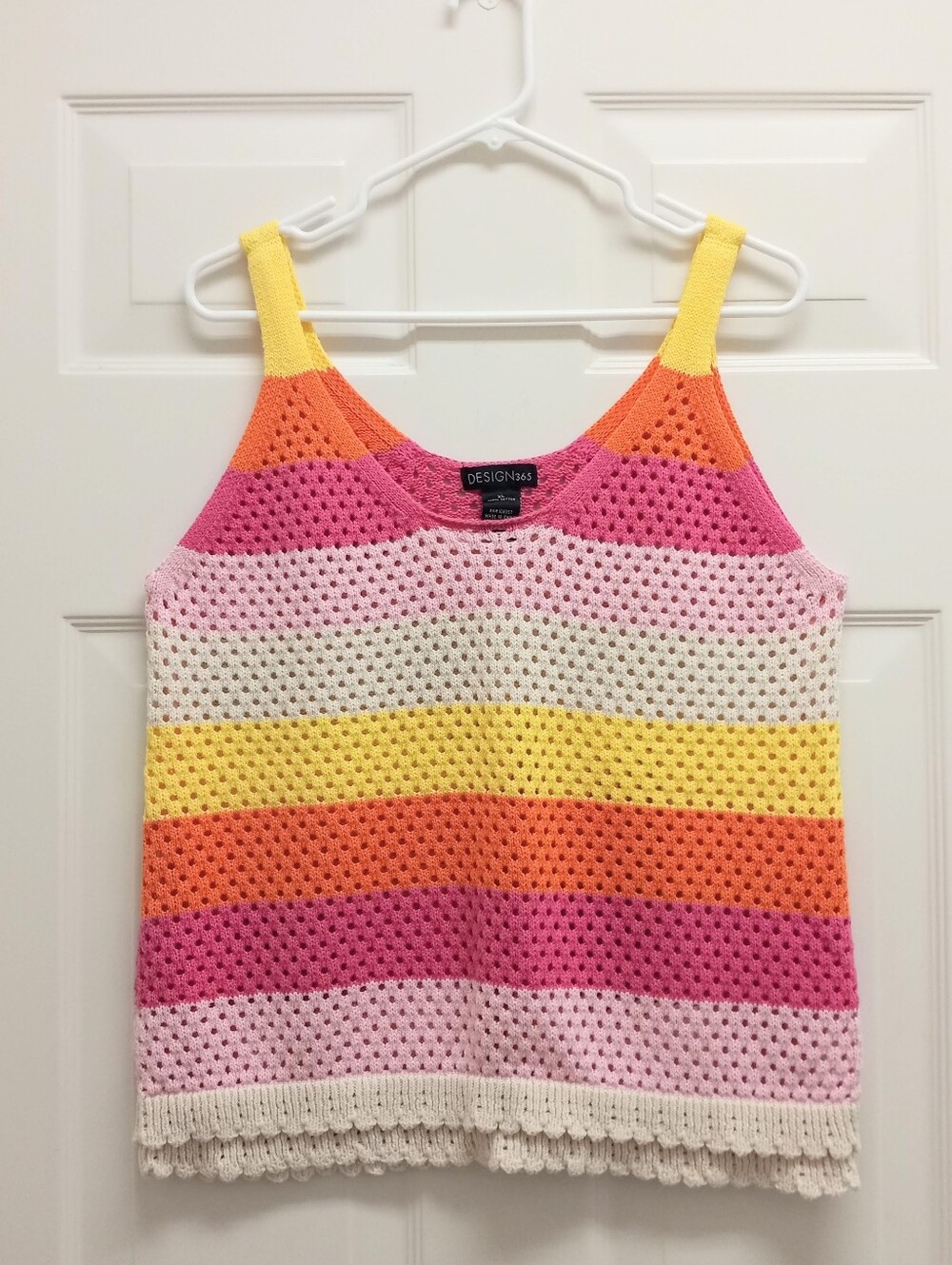 Crochet Knit Striped Tank Top XL Y2K Boho Festival Cottagecore Beach Summer